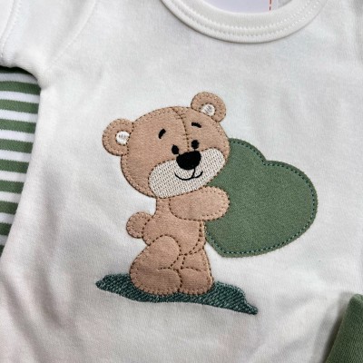  CONJ. DE MALHA 3 PEÇAS - Ursinho com Coração - Verde